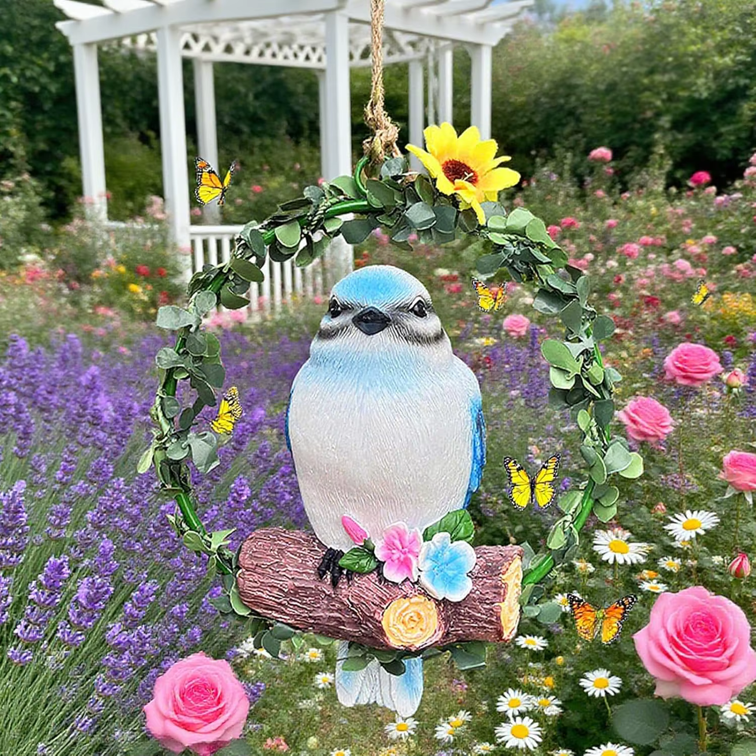 Statues de jardin mignonnes, anneau suspendu, oiseau, décoration artistique, ornements, balançoire, 