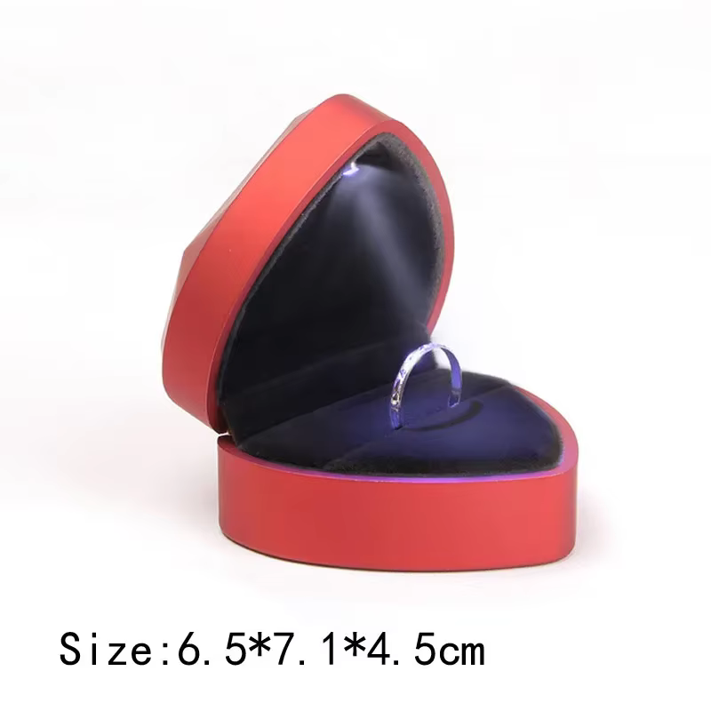 Boîte à Bijoux en Forme de Cœur avec Lumière LED, Présentoir pour Mariage, Bagues de Fiançailles, Co