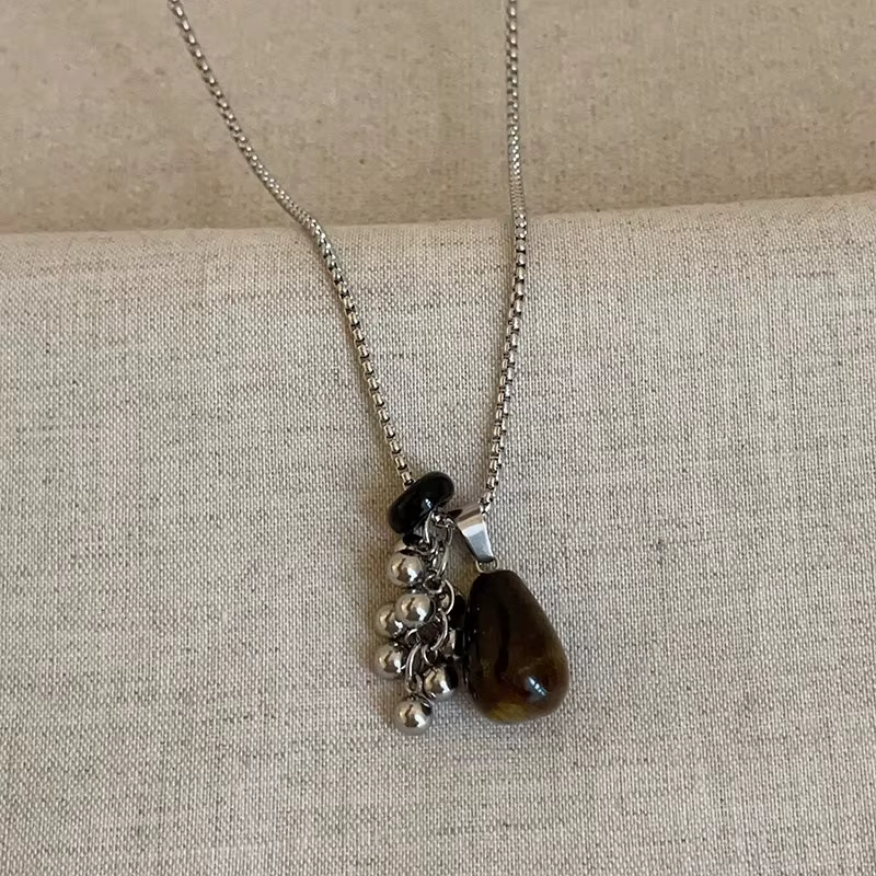 LATS – collier avec pendentif irrégulier en pierre d'oeil de tigre tachetée pour femmes, longue chaî