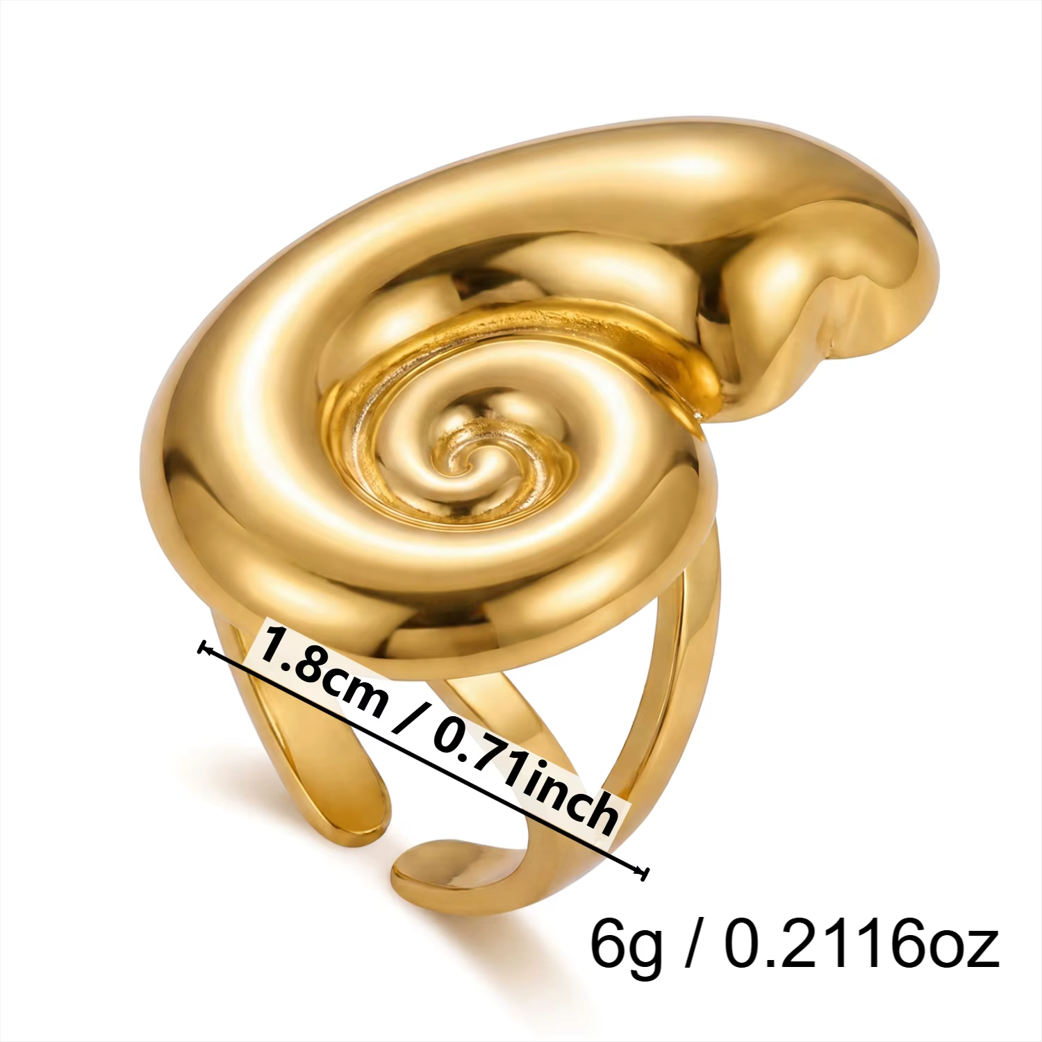 Bague Coquillage Océanique Vintage Dorée Massif pour Femme, en Acier Inoxydable Étanche et Anti-tern
