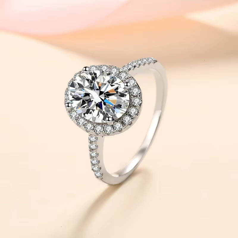 Bagues en Moissanite pour femmes, coupe ovale, couleur D, diamant de laboratoire, bande de promesse 