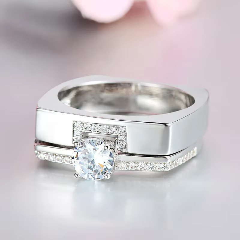 Ensemble de matiques doubles carrées en or rose pour femme, bague en argent 925, fiançailles, cubiqu