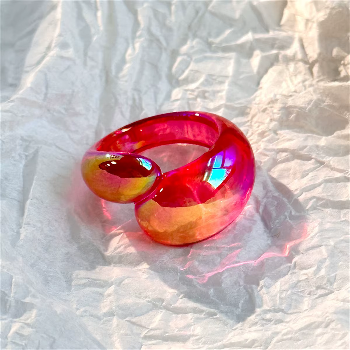 Bague d'été multicolore en résine acrylique brillante, géométrie ovale croix ouverte pour femmes et 