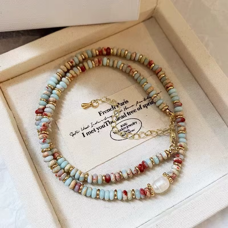 Chaîne de perles en pierre naturelle tissée à la main, pendentif en perles, accessoires luxueux pour