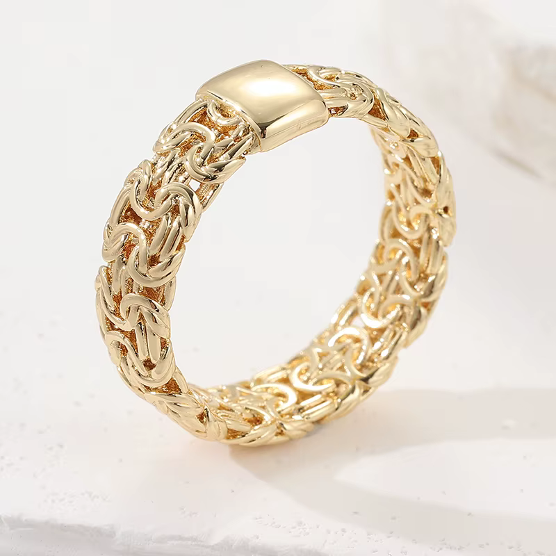 Bague plaquée or style hip-hop vintage en forme de chaîne pour femmes et hommes, design simple, acce