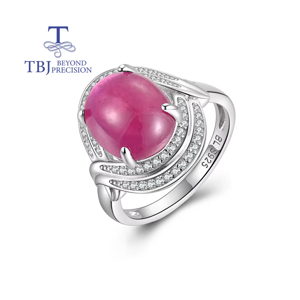 Bague en argent sterling 925 avec une grande pierre précieuse ovale en rubis naturel, design magnifi