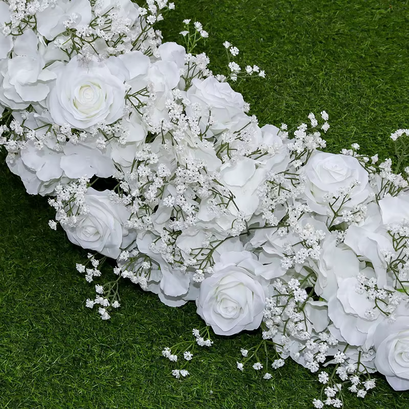Chemin de fleurs blanc pour décor d'arrière-plan de mariage, décoration florale au sol, centres de t