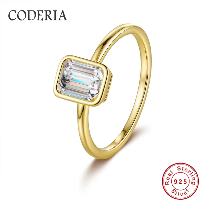 Bague Moissanite en argent S925, taille émeraude, couleur D VVS 1CT, bagues en diamant de laboratoir