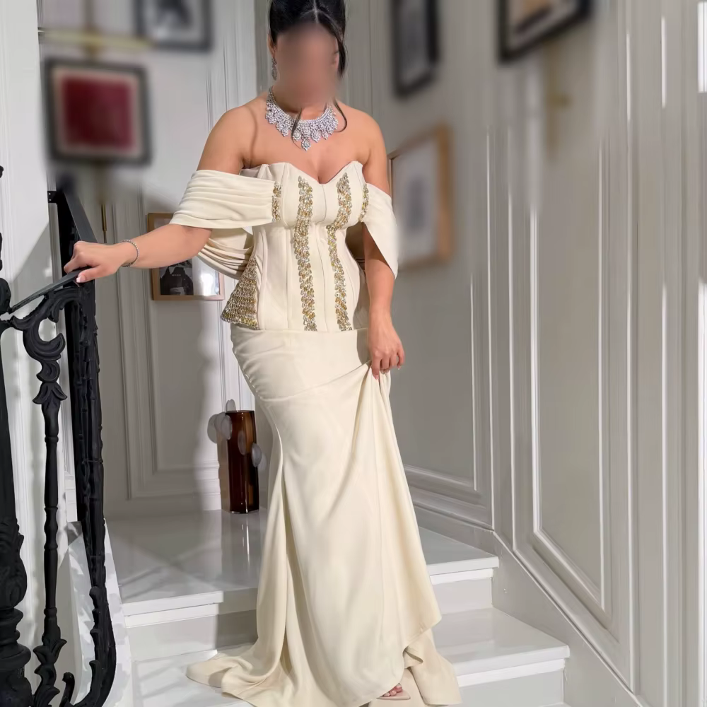 Robe de soirée de luxe personnalisée, épaules dénudées, style trompette, longue, scintillante, pour 