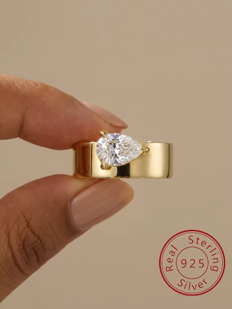 Asglam – bagues larges en argent Sterling 925 pour femmes, en forme de goutte d'eau, en Zircon, cade