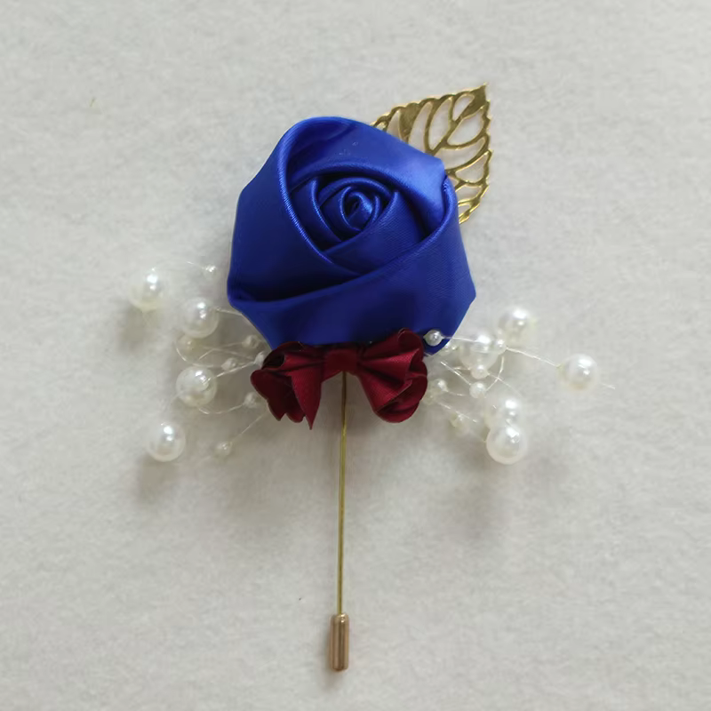 Boutonnière Boutonnière pour Homme et Fille, Boutonnière Blanche et Bleue, Fleur Artificielle, Éping