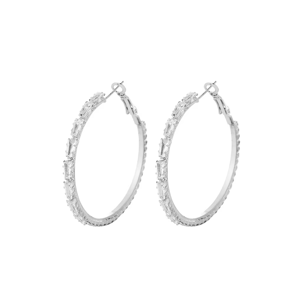 Marque de luxe plein cristal exagérer grandes boucles d'oreilles rondes pour les femmes exquise Enfa