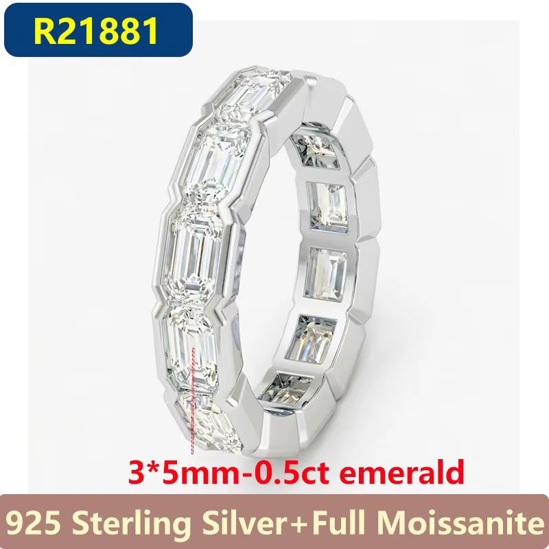 Bague de luxe en moissanite émeraude 0,5 carat pour femme, en argent sterling S925, bijoux fins, bag