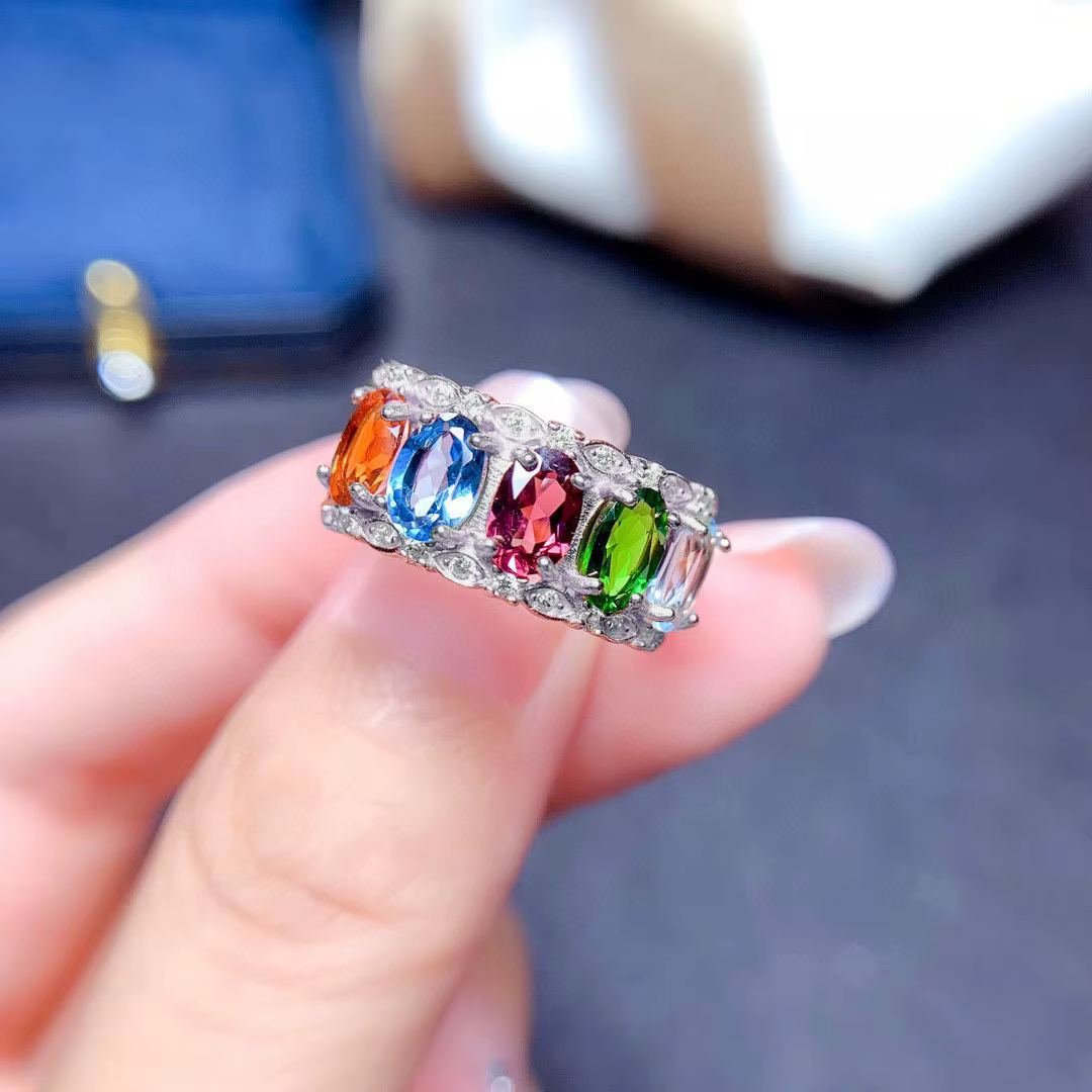 Nouvel ensemble de bagues exquises en argent 925 colorées 2026 - Bague pour femme - Bague scintillan