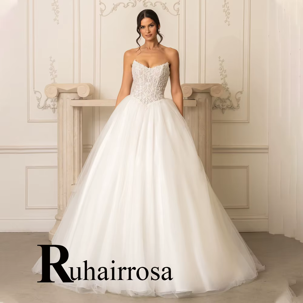 Ruhair fantaisie bretelles robes de mariée pour mariée Corset sans manches dentelle Appliques bouton