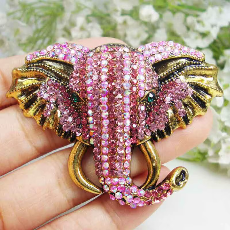 Broche pendentif éléphant rose pour femme, cristal biscuits, cadeau