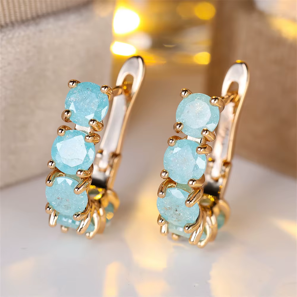 Boucles d'oreilles en Zircon pour femmes, rose, vert, bleu Aqua, fleur de glace, Vintage, couleur or