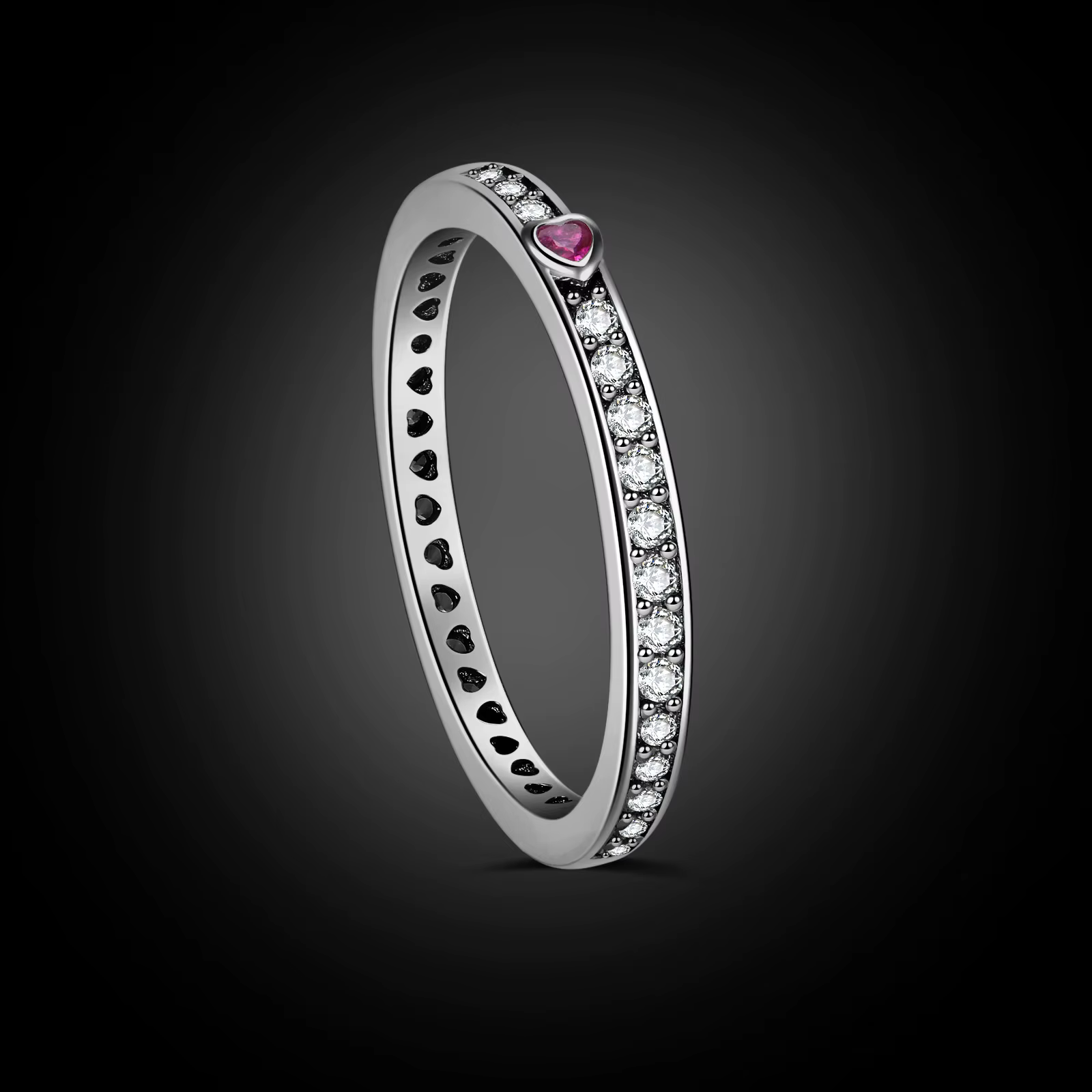 Bague européenne scintillante en argent Sterling AAA CZ S925, cœur rouge, pour femmes, fête d'annive