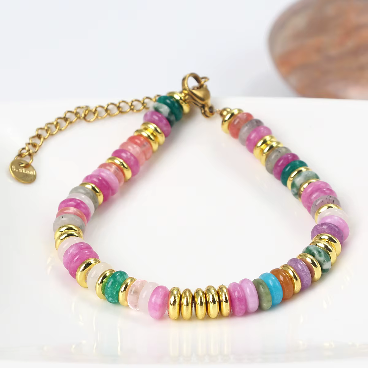 Bracelet de perles en pierre naturelle pour femmes, mélange de pierres précieuses colorées, style bo