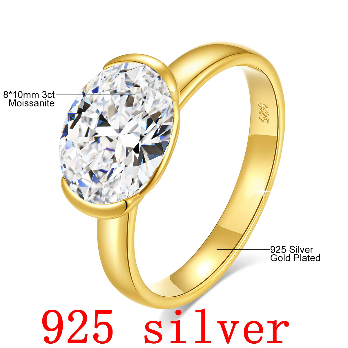 Bague Moissanite en or 3CT 14K, bijoux en diamant synthétique certifié AU585, cadeau pour fiançaille