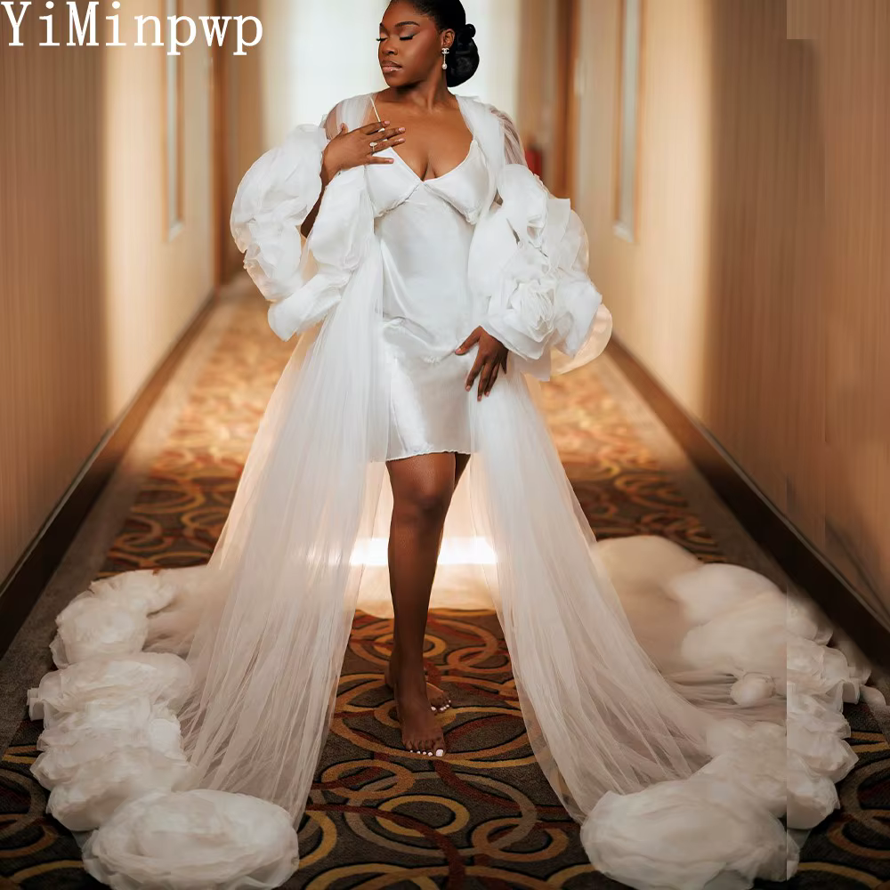 Robes de mariée en tulle africain pour la mariée, robe de douche nuptiale 2 pièces, fleurs 3D, robe 