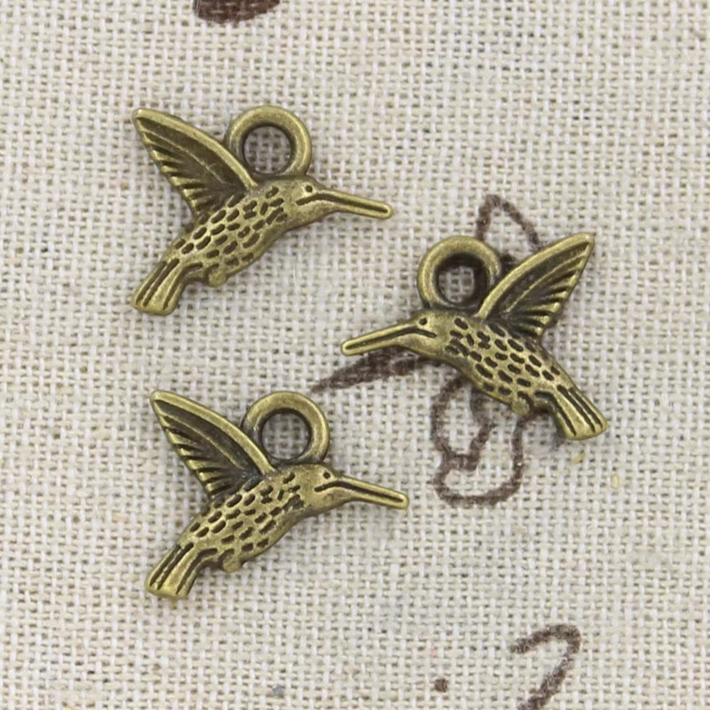 Breloques en forme d'oiseau colibri 19x15mm, pendentifs Vintage tibétain couleur argent, bijoux fait