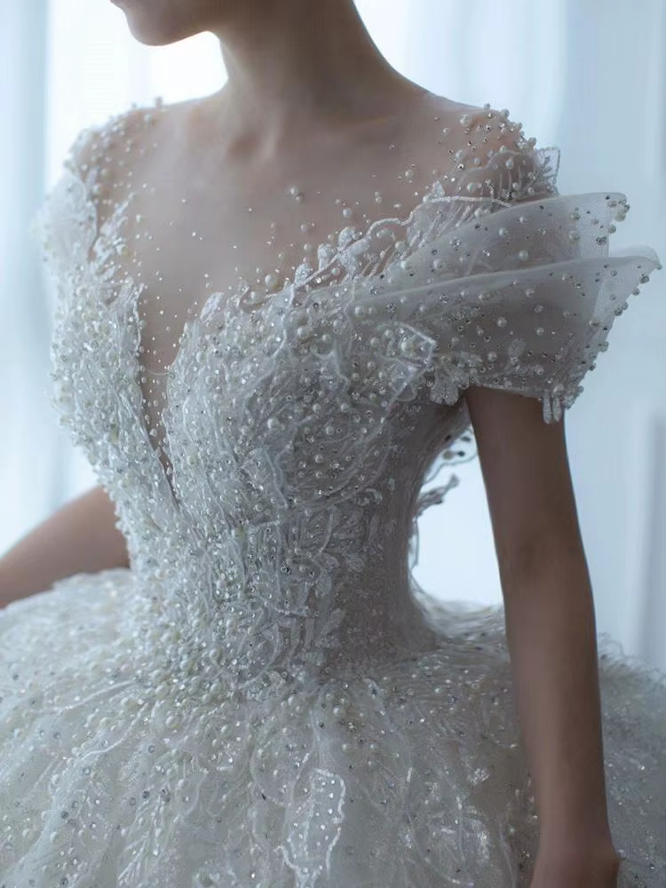 Luruxy-Robe de mariée exquise, petit fil principal, super rapIndustry, perles de perles, queue de pr