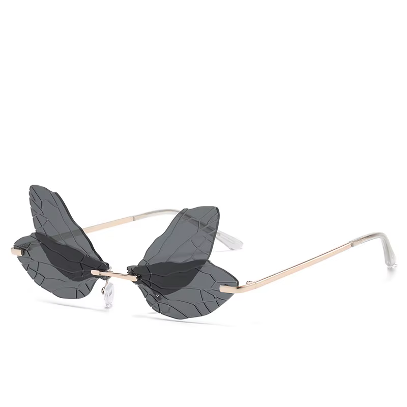 Lunettes de soleil sans monture ailes de libellule pour femmes, lunettes de soleil Catwalk, nuances 