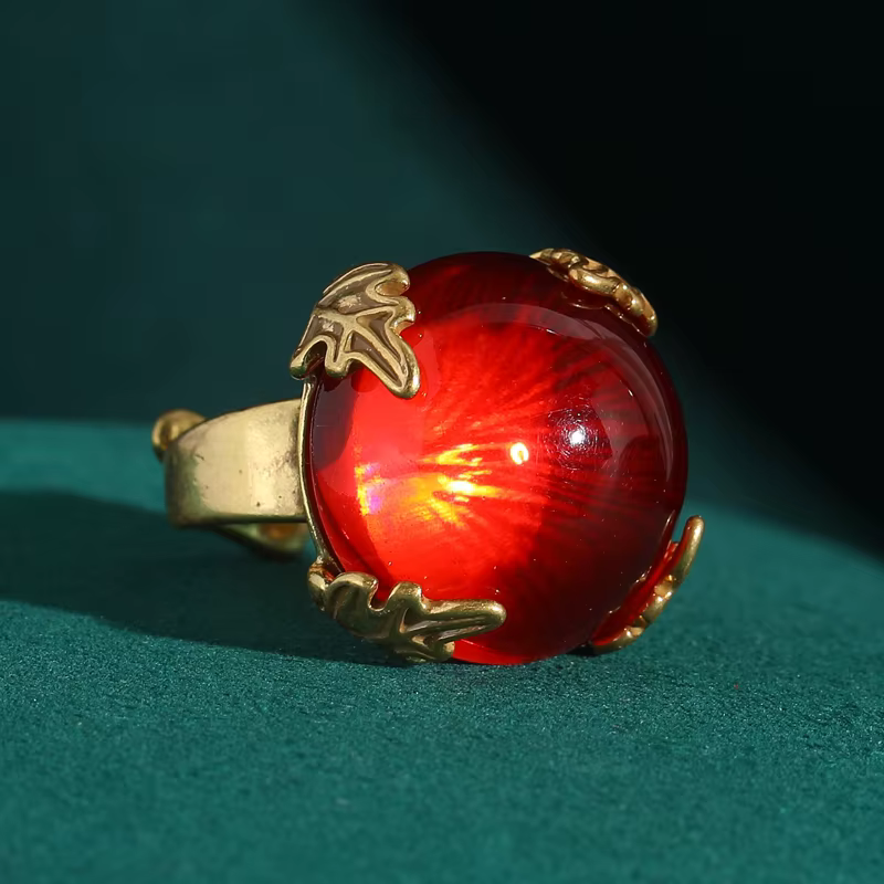 Parure de bijoux vintage carrée en émail rouge, plaqué or antique, avec motif feuille, comprenant co