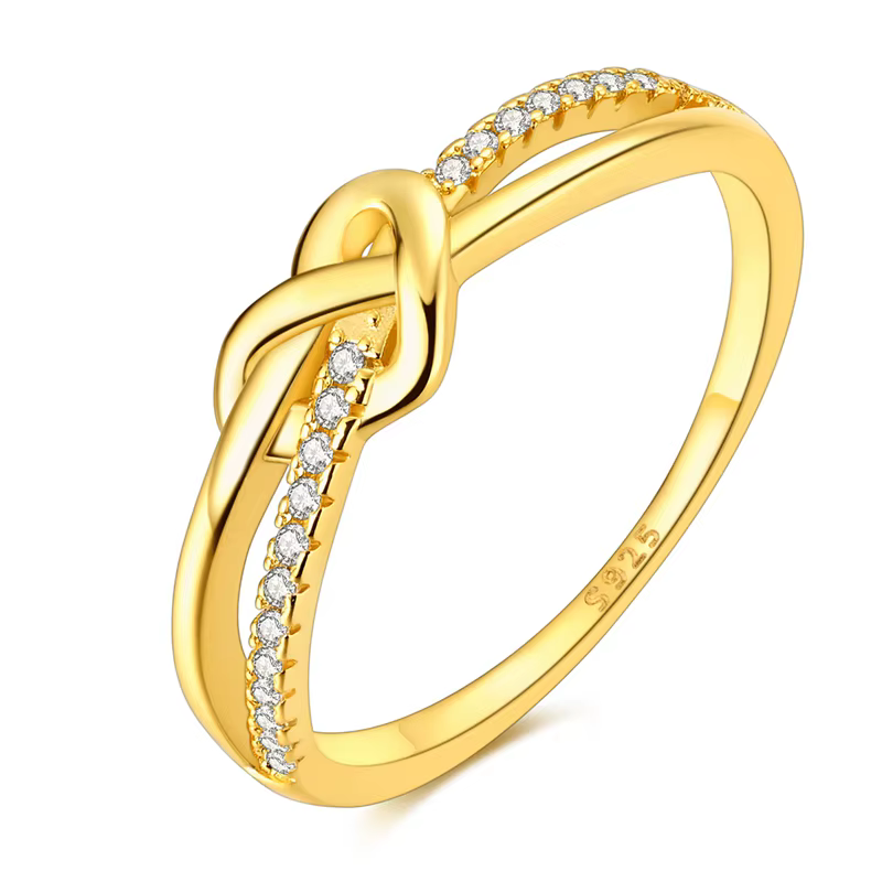 Bague en argent Sterling S925 avec nœud d'amour doré pour femmes, bijoux de personnalité, cadeaux de