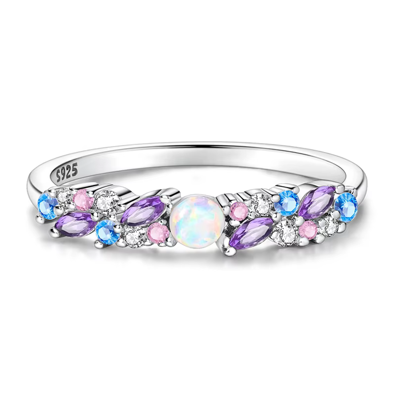 Bague originale en argent Sterling 925, opale scintillante, bleu glace, violet, pour femmes et fille