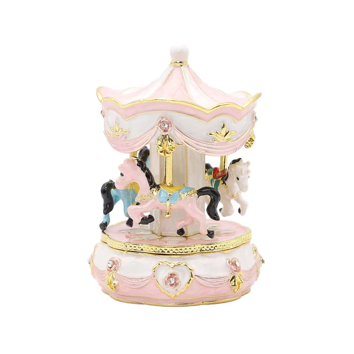 Boîte à bijoux carrousel rose, boîte de rangement de cadeaux pour colliers haut de gamme, boîte à bi