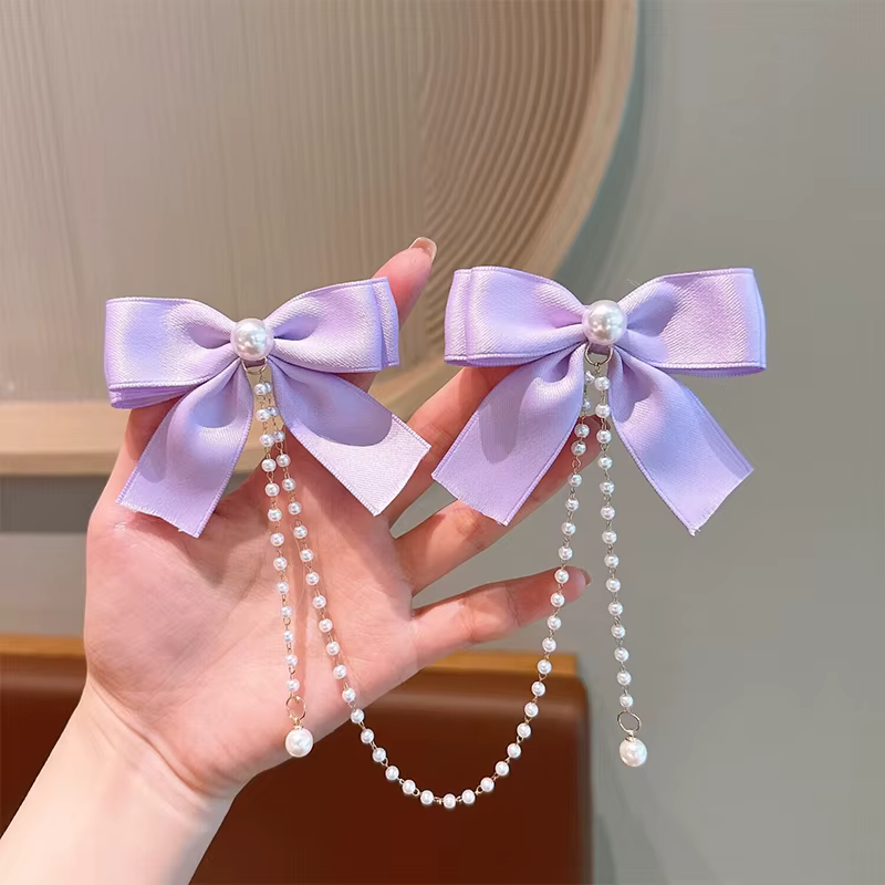Pince à cheveux avec pompon en perles, couleur unie, élégante, épingles à cheveux de princesse pour 