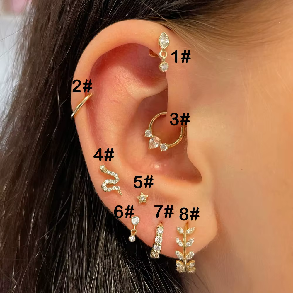 Daith – boucles d'oreilles Piercing pour femmes, bijoux, couleur or, étoile, serpent, Tragus, Helix,