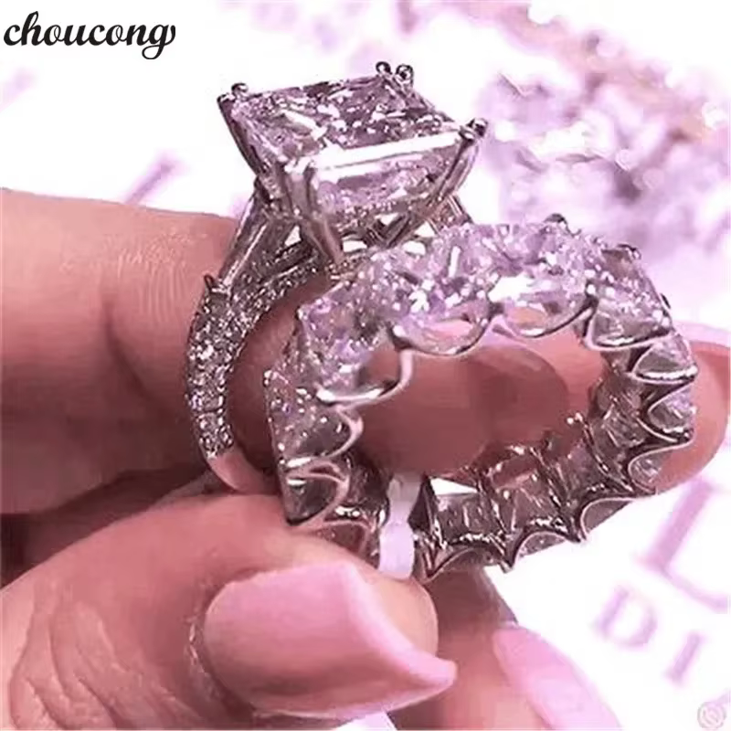 Ensemble de bagues éternité en argent sterling 925 avec diamants de laboratoire, bagues de promesse 