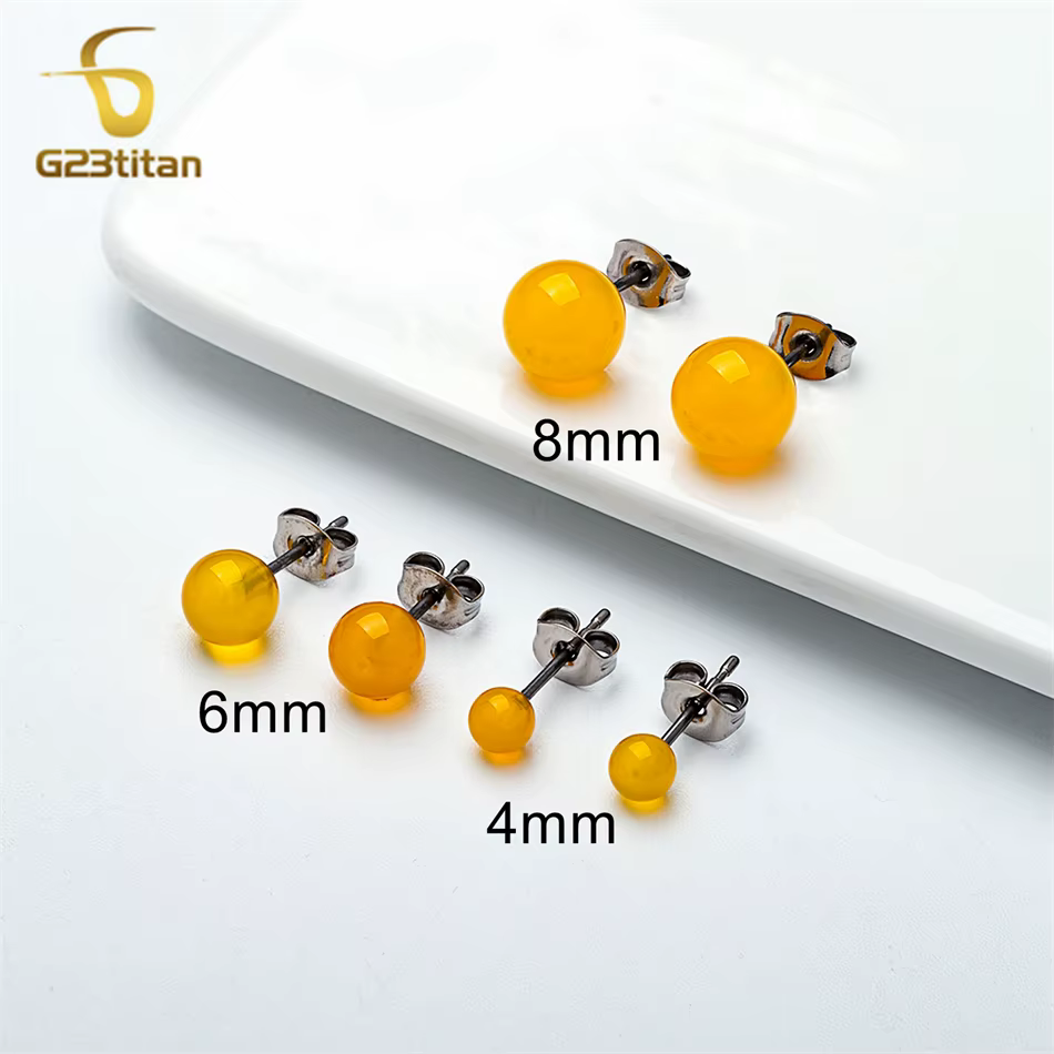 Boucles d'oreilles en pierre naturelle topaze jaune vif, Piercing chirurgical en titane G23, bijoux 