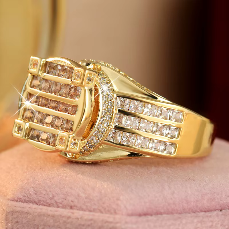 Bague de luxe pour femme incrustée de CZ blanc, couleur or élégante, géométrique, pour usage quotidi