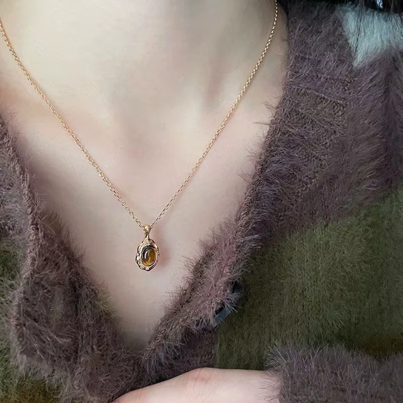 Pendentifs et colliers en pierre d'oeil de tigre naturel pour femmes, tissage de perles naturelles d