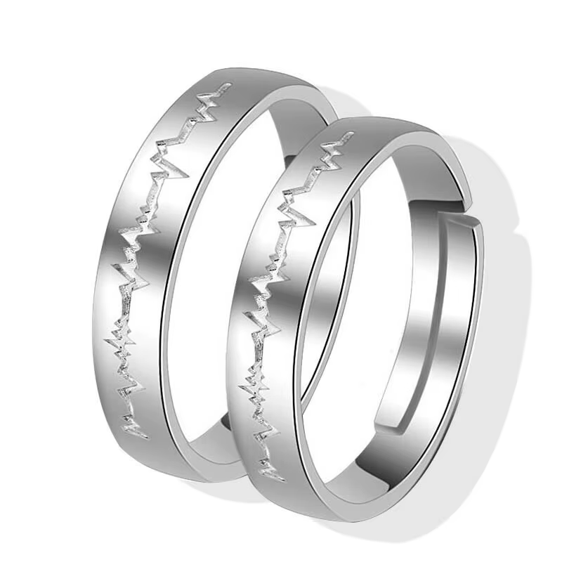 ANENJERY-Bague de couple plaquée argent pour les amoureux, bague réglable, bijoux de fiançailles de 