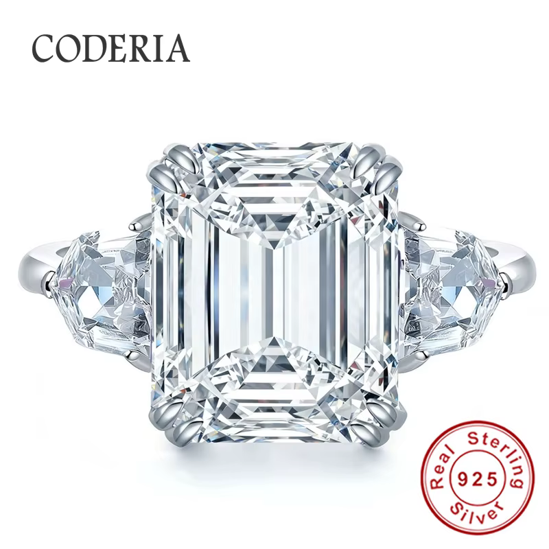 Bague de fiançailles en moissanite taille émeraude 8CT, argent S925 plaqué or blanc 18 carats, style