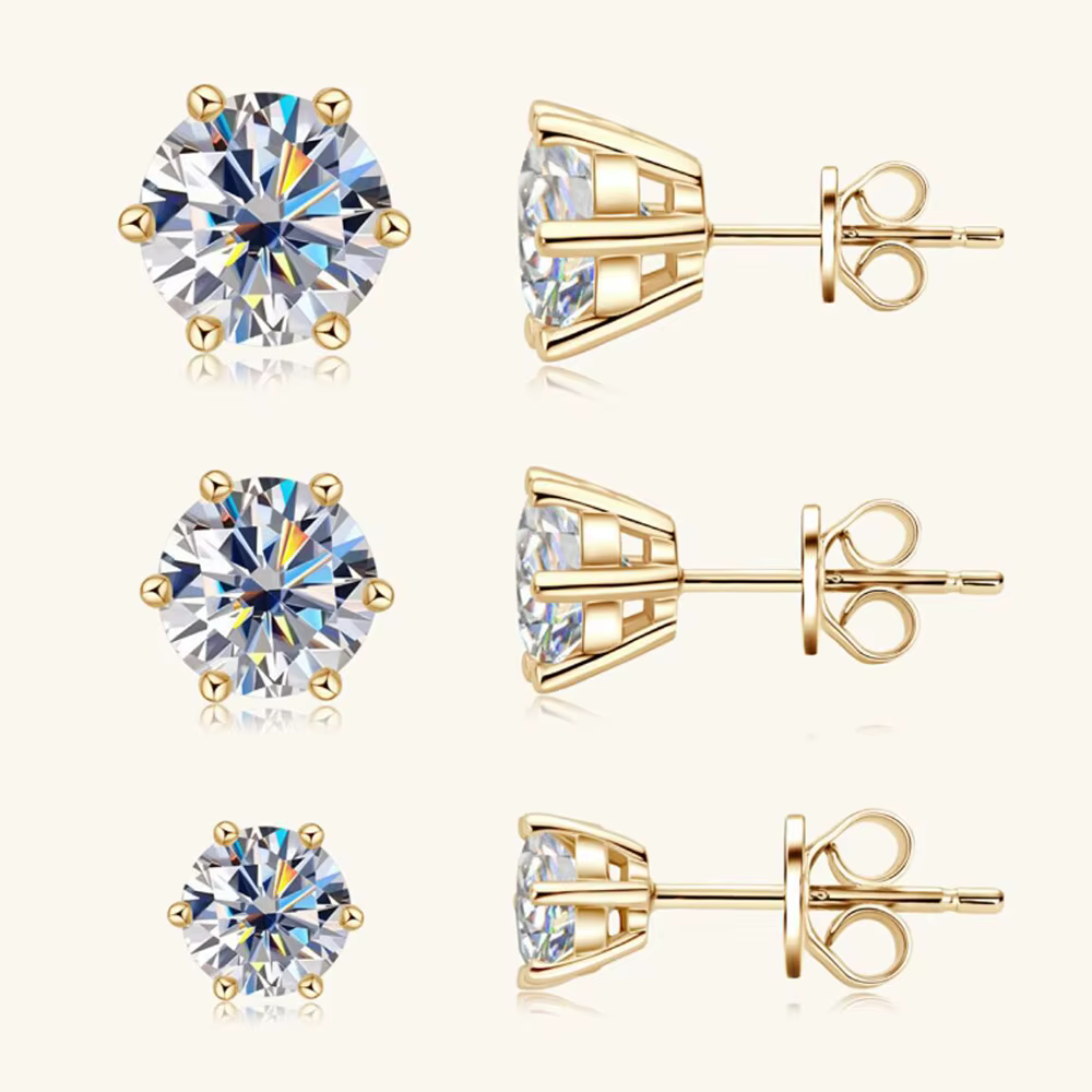 0.5-2ct Moissanite Diamant Boucles D'oreilles 18K Or Jaune Plaqué 925 Boucles D'oreilles De Mariage