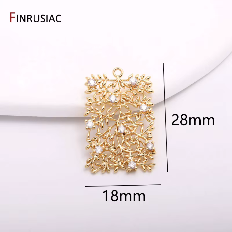 Breloques d'arbre de vie rectangulaires en laiton plaqué or 14K, boucles d'oreilles en Zircon scinti