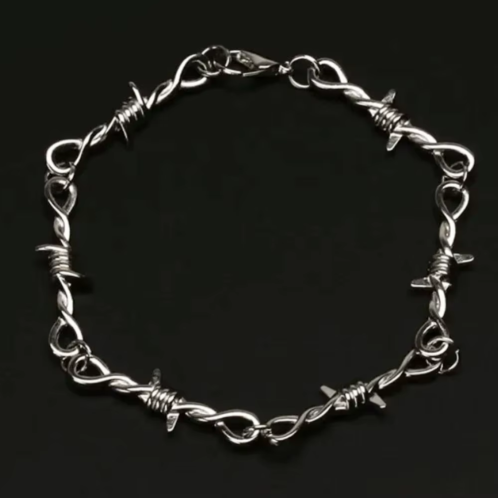 Bracelet Gothique Chaîne Fil Barbelé pour Hommes et Femmes, Bracelet Maillons Cubains Réglable Style