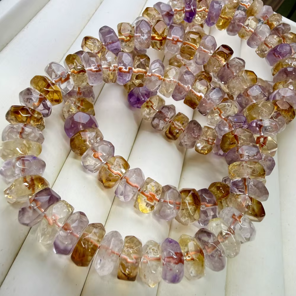 Bracelet de perles rondes facettées en améthyste et citrine naturelles AAA du Brésil Meihan pour la