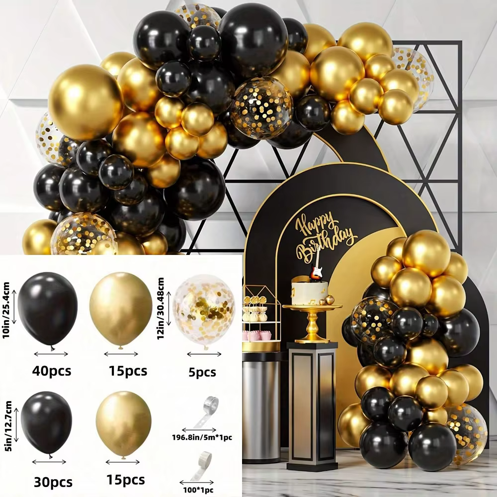 Kit de guirlande de ballons confettis noirs et dorés pour décorations de fête d'anniversaire, de rem