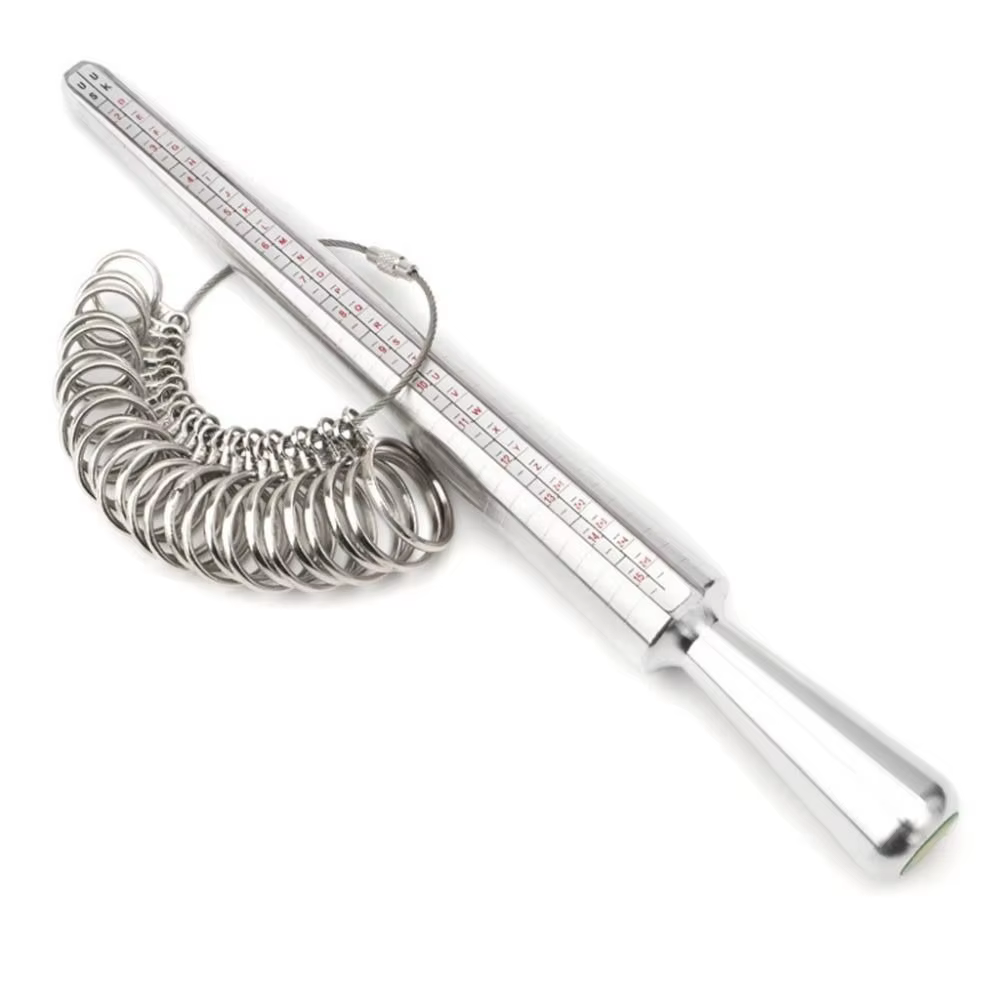 Kit de mesure de bagues professionnel en aluminium avec bâtonnet de mesure de bagues US/UK à bords l