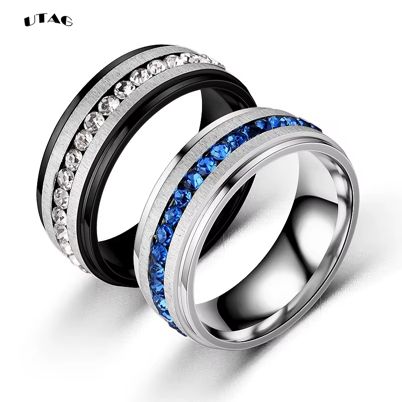 UTAG – bague hip hop pour hommes, en acier inoxydable, pierre bleue/blanche, Rock, mode, bijoux masc