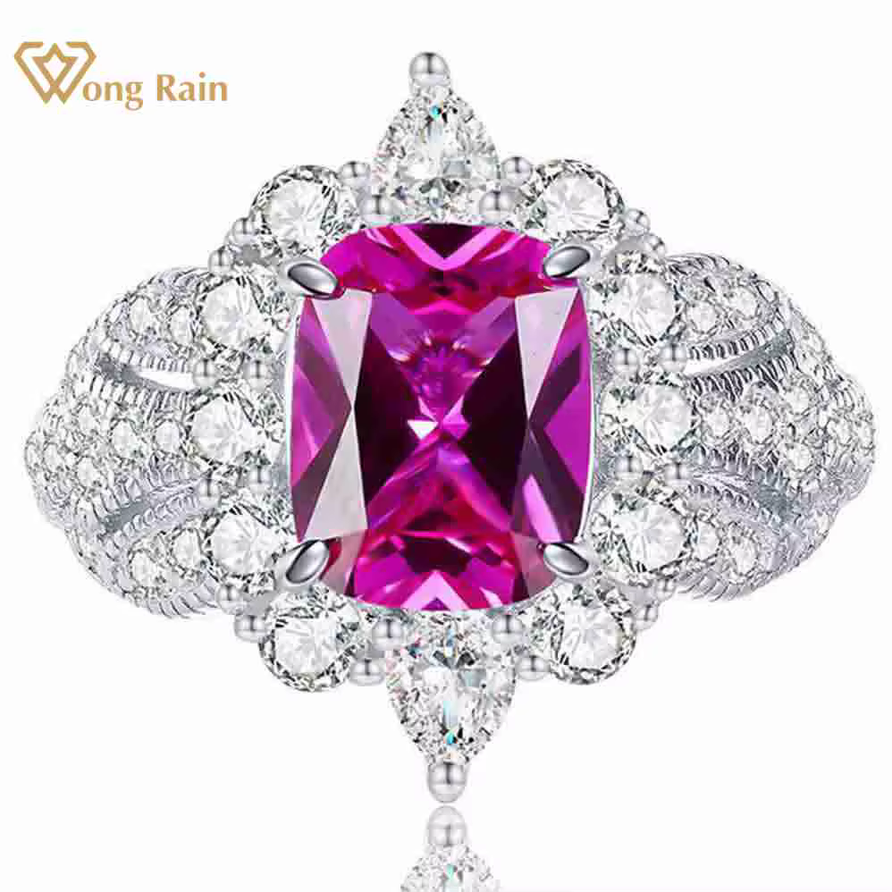 Wong Rain – bague vintage en argent sterling 100% 925, saphir de laboratoire taillé en coussin, diam