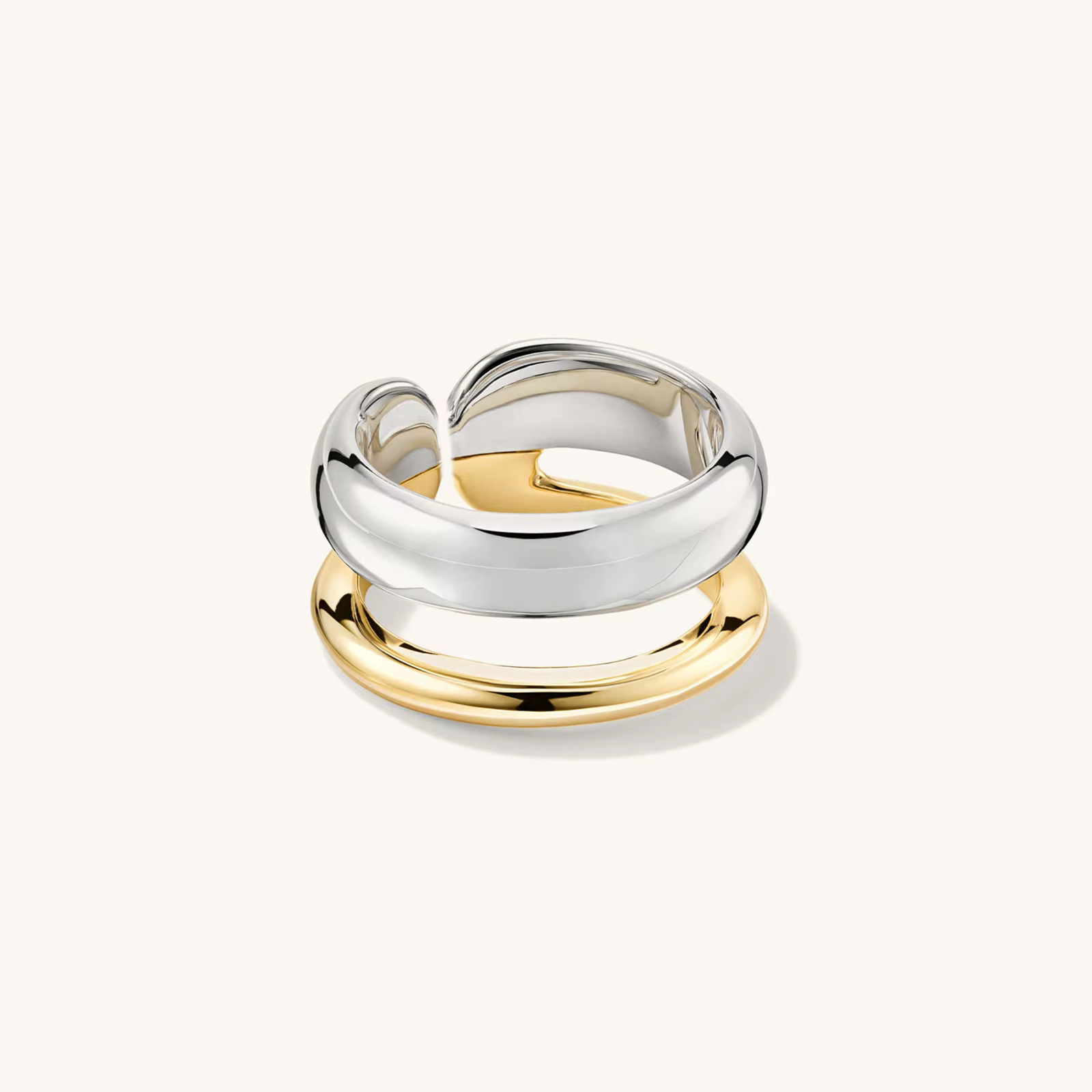 DPLAOPA 925 argent Sterling rond épais ouvert redimensionnable Double couleur placage anneau réglabl