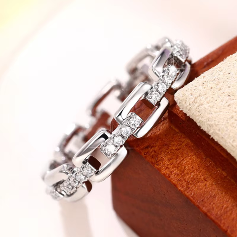 CAOSHI – bague en forme de chaîne pour femmes, bijoux tendance, couleur argent, zircone brillante, a